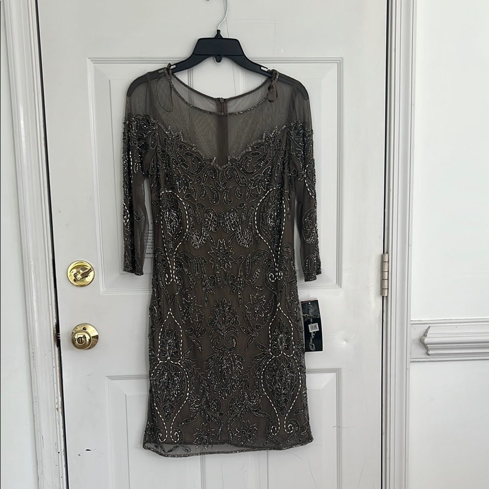 Elegant Taupe Beaded Dress